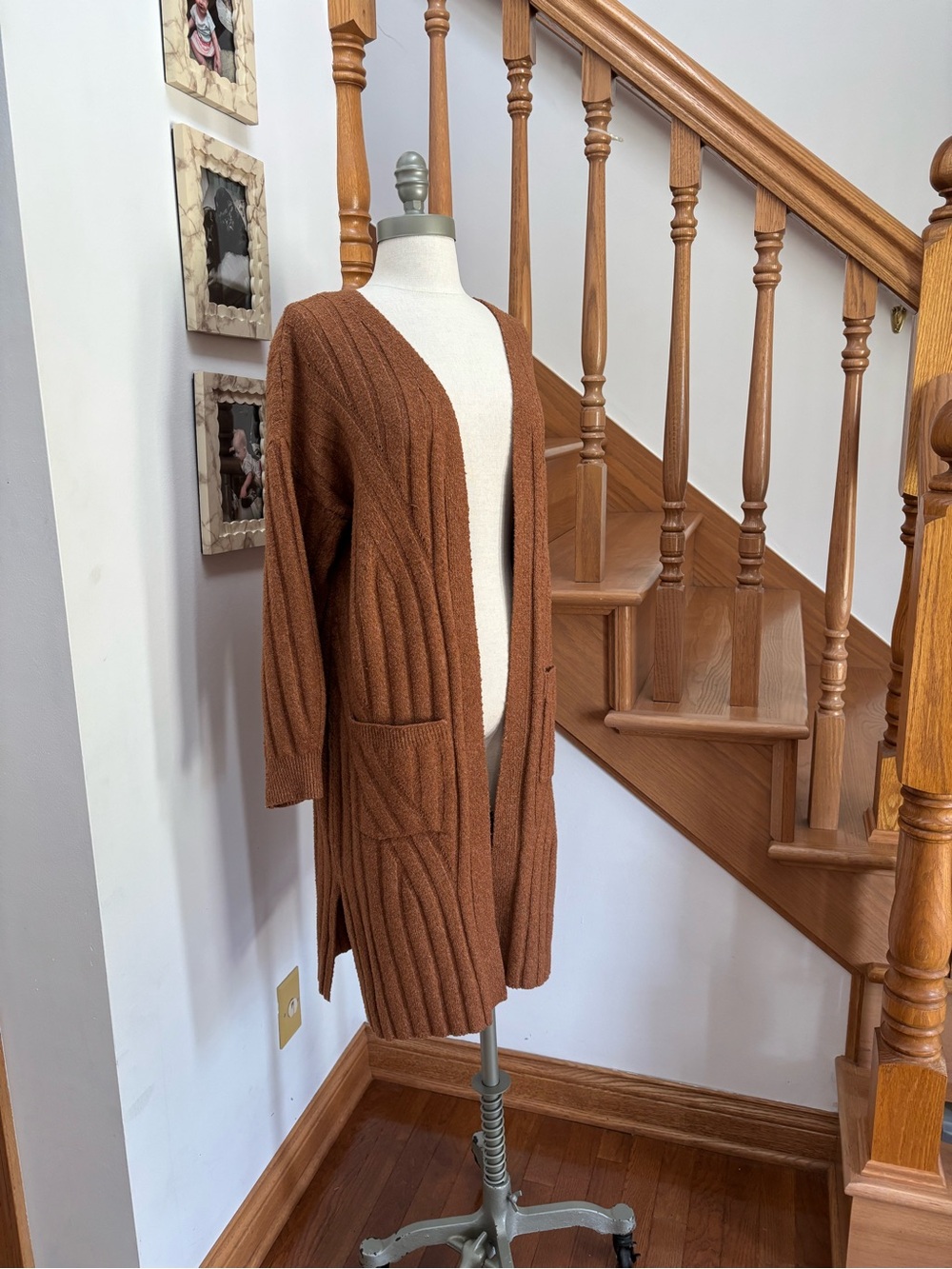 Pink Rose Rusty Orange Oversized Open Cardigan with Pockets